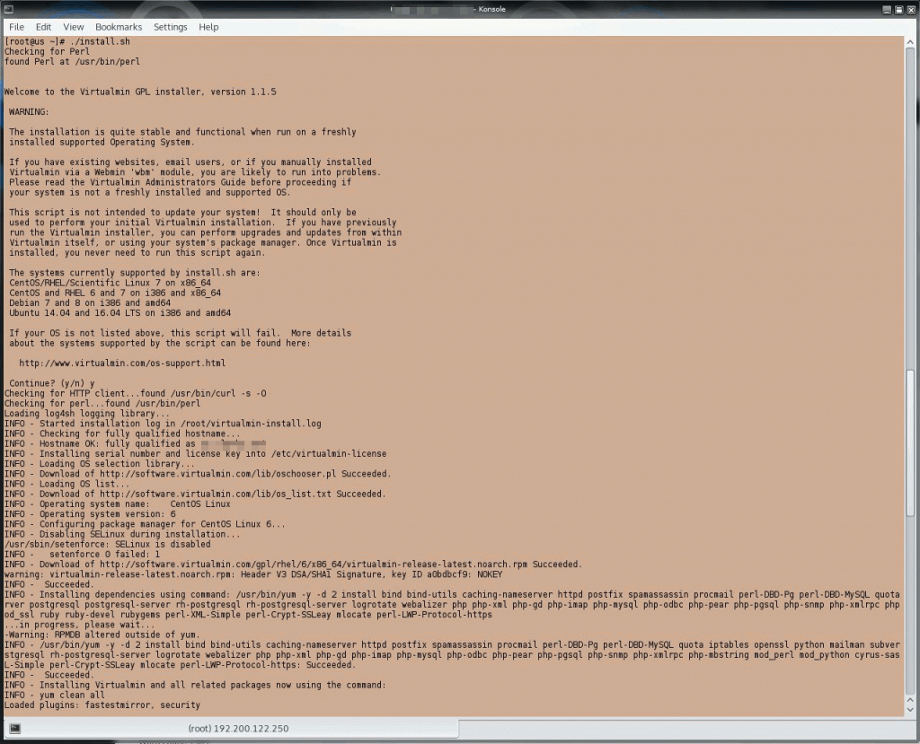 Terminal window with install.sh in progress